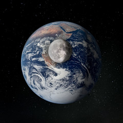 The surface of the Moon against the Earth. Elements of this image furnished by NASA.