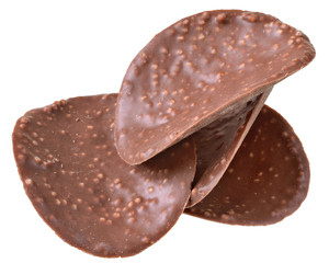 Chocolate chips closeup isolated