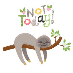 Vector Cute cartoon sloth sleep on a tree