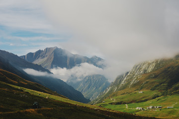 Fototapeta premium Mountain landscape in the French Alps with beautiful views of the valleys and peaks.