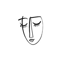 Abstract continuous one line drawing, woman face. Vector illustration.