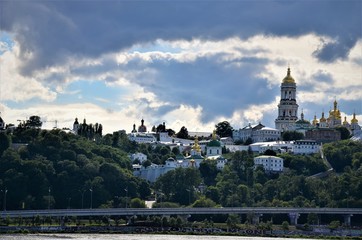 View of Kiev from the middle of the Dnieper River.