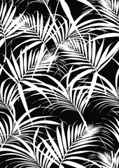 Tropical leaves pattern in vector and black color. - 245230632