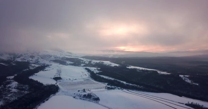 Beautiful Winter Nature Aerial Footage Of Sunrise In The Mountains