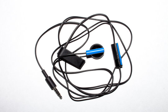 Headset Earphone With MIC Wired On A White Background.