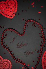 red hearts on black background, text reading I Love You!