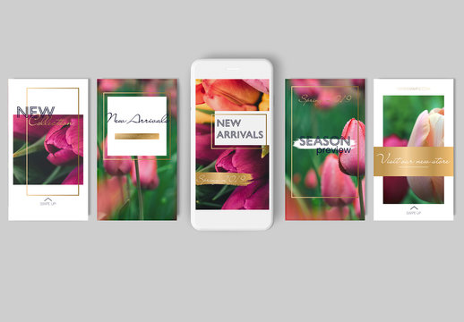 10 Social Media Story Templates with Gold and White Accents  and Photo Placeholder