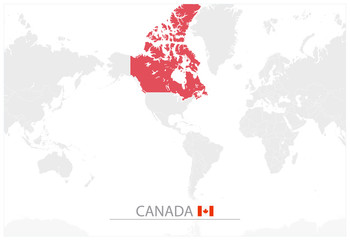 World Map with identification of Canada