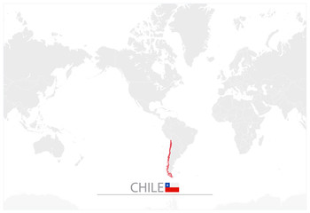 World Map with identification of Chile. Map of Chile