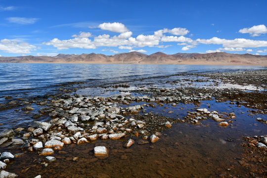 China, Tibet. High-mountain lake Tarok in summer