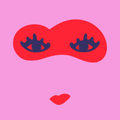 Happy Valentines Day Typographic postcard. Instagram format. Red heart with violet open eyes. Vector Illustration of a Valentine s Day. Isolated image on bright pink Background.