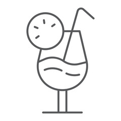 Cocktail thin line icon, alcohol and beverage, drink sign, vector graphics, a linear pattern on a white background.