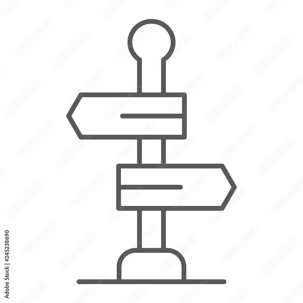 Poster signpost thin line icon, way and direction, guidepost sign, vector graphics, a linear pattern on a w