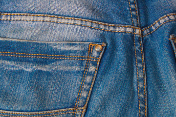 Blank real leather jeans label sewed on old worn blue jeans.