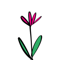 Obraz premium One line cartoon flower art, isolated decor element. Funny nursery clipart. Doodle style