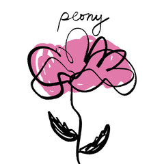 One line cartoon flower art, isolated decor element. Funny nursery clipart. Doodle style