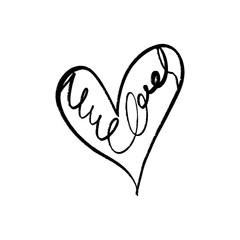 Hand drawn scribble vector sketch line heart object isolated on white background.