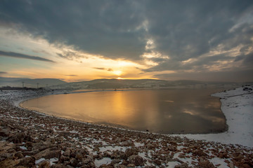 Golkoy / Bolu / Turkey, winter season landscape in sunset