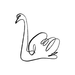 Swan line art. Contour brush stylish drawing, single image