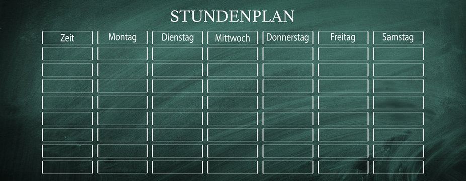 Stundenplan, geschrieben auf Schiefertafel