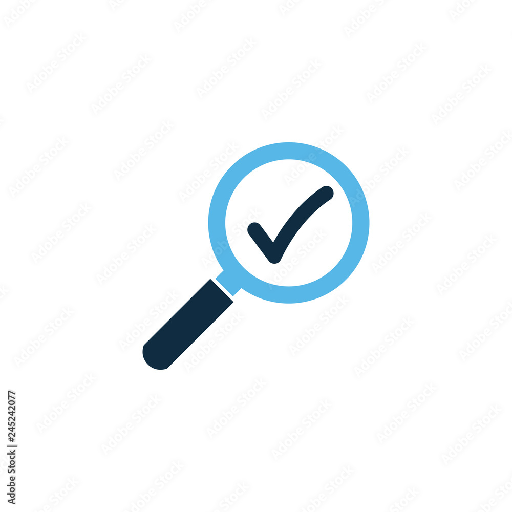 Poster magnifying glass with check mark vector icon on white background, magnifying glass with check mark i