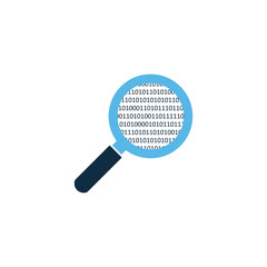 simple magnifying glass analyzing scaning source binary code. vector illustration isolated on white background.