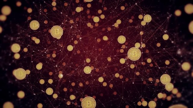 Golden bitcoin background. Bitcoin cryptocurrency.