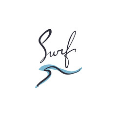 Hipster hand drawn lettering logo of surf with wave symbol