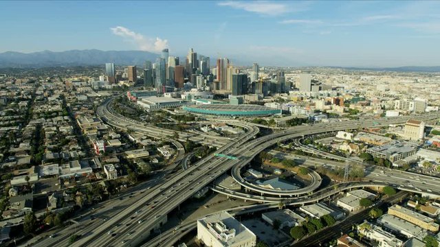 Aerial view traffic interchange Santa Monica freeway LA