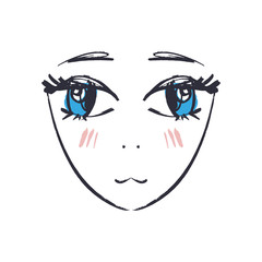 Anime or manga kawaii face hand drawn brush sketch. EPS illustration