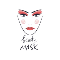 Beauty art face hand drawn brush sketch. EPS illustration