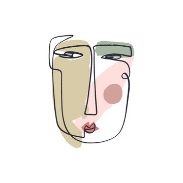 recommend clip art: Simple hand trendy line men or woman portrait art. Print for clothes, textile and other