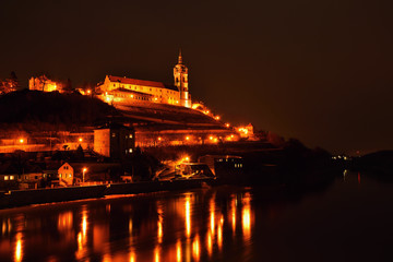 Obraz premium Lock and Labe river in czech city of Melnik on 16th january in czech republic