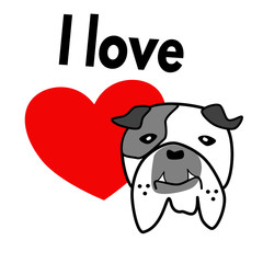 English bulldog with heart and text