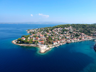 Solta island beach and fisherman cost aerial view in Dalmatia, Croatia south to Split in the central Dalmatian archipelago.