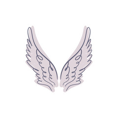 Angel, bird or pegasus pink color wings. Vintage pastel color element. Fantasy illustration. Temporary tattoo or sticker