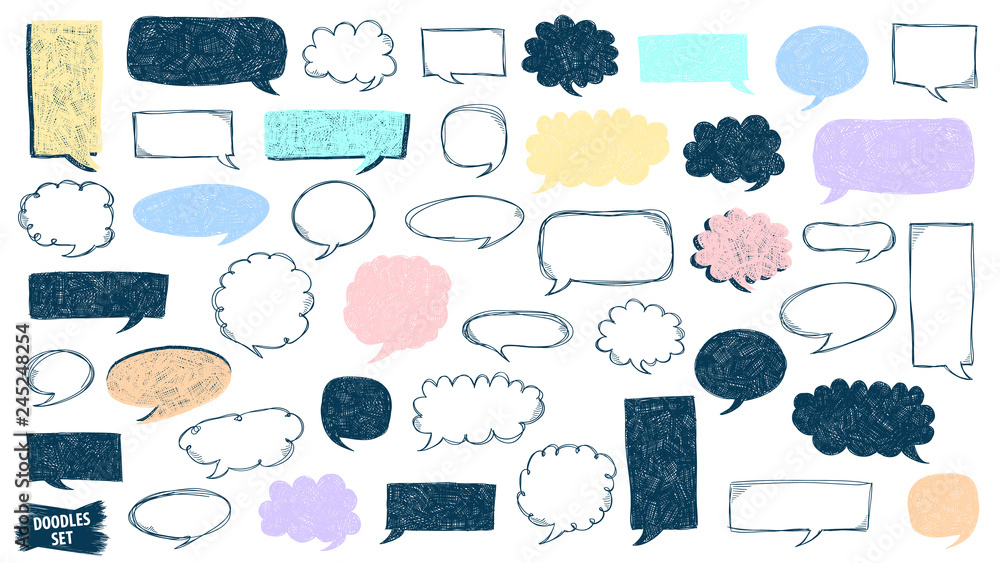 Aufkleber speech bubble doodles set. scribble frames collection. sketch vector. hand drawn effect illustration
