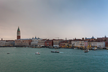Aerial panorama of San Marco Square and Canal Grande in a stormy day, Venice, Italy