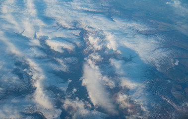 Snowy mountains from the plane.