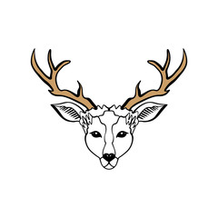 Naklejka premium Wild beautiful deer, hand drawn boho stylish portrait. Tattoo line work