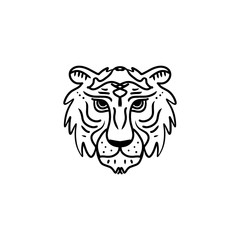 Tiger line art minimal logo. African or indian totem, boho style, flash tattoo design