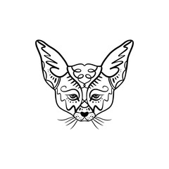 Fototapeta premium Line illustration of a cute little fenech fox with big ears, tattoo design. Antistress art