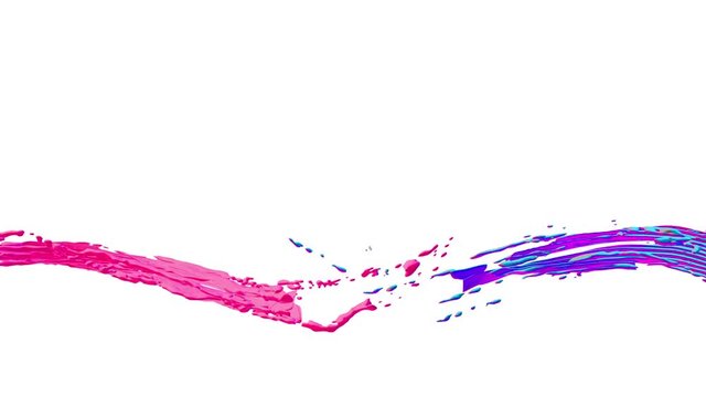 Paint splash with color ink. Slow motion liquid ink splash forming Shape of Heart on white background. Close up view of flow perfect for Valentines day, Wedding, 3d animation, Alpha channel mask.
