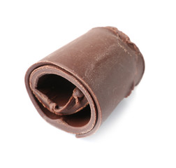 Yummy chocolate curl for decor on white background