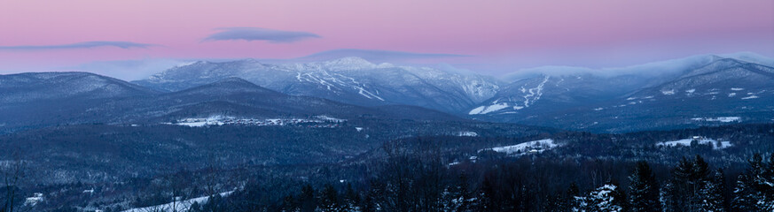 Sunrise panorama of Mt. Mansfield in the winter, Stowe, Vermont, USA