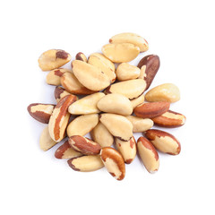 Delicious Brazil nuts on white background, top view