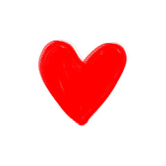 Red heart isolated on white background. Valentine's Day stylish postcard element. Hand drawn painting