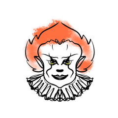 Evil clown art. Halloween mask illustration