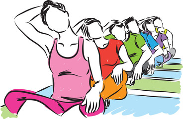 GROUP OF PEOPLE YOGA STRETCHING ILLUSTRATION