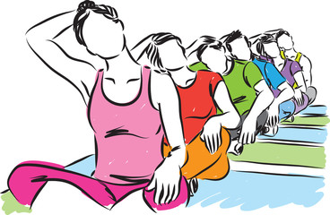 GROUP OF PEOPLE YOGA STRETCHING ILLUSTRATION
